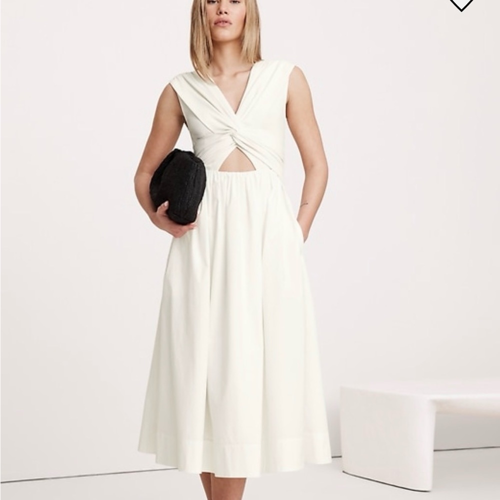 Banana Republic Mixed Media Cut Out White Sleeveless Dress